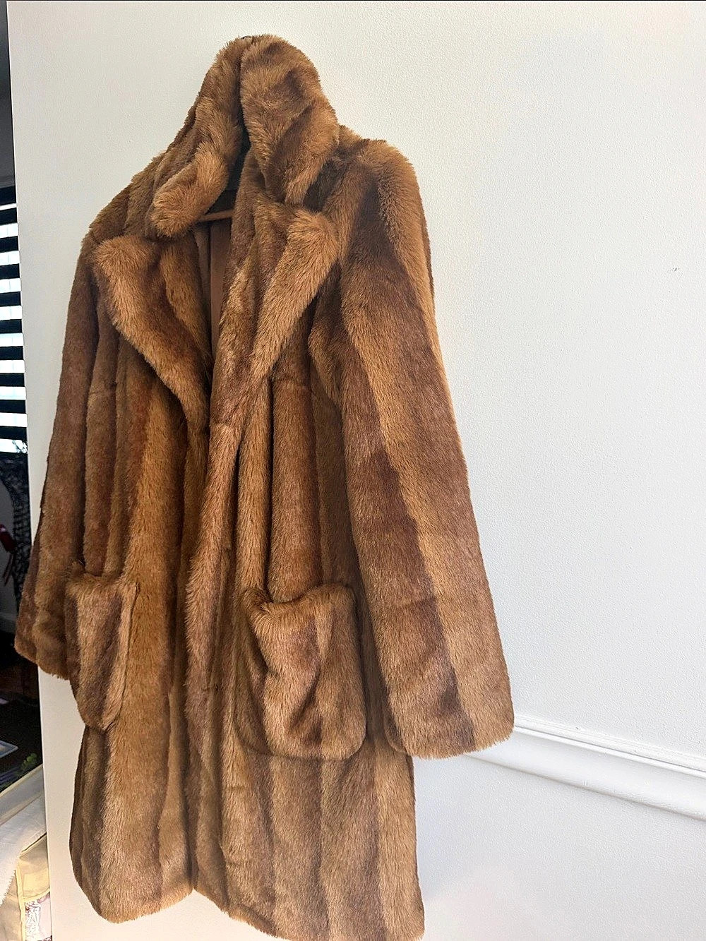 ASOS Brown Faux Fur Midi Coat Size US 4 / UK 8